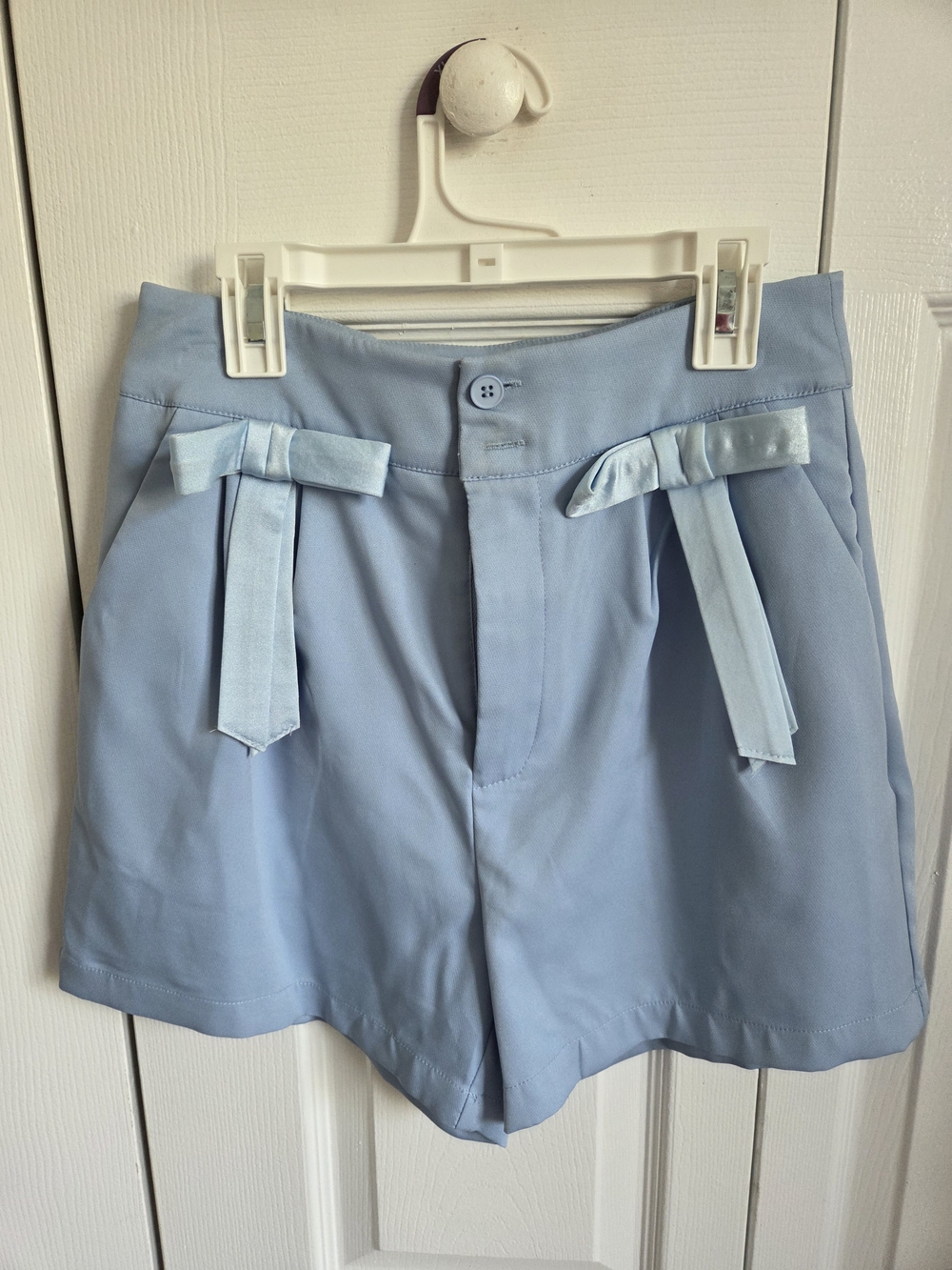 Light Blue Women's Bow-Accent High-Waist Shorts